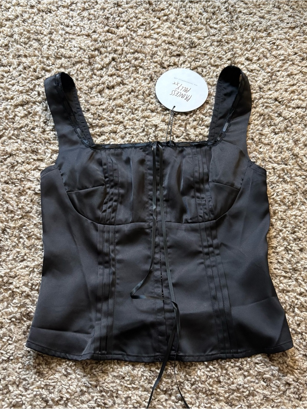 Princess Polly Chalamet Black Corset Top Satin Like Sz Women’s 2 - XS NWT